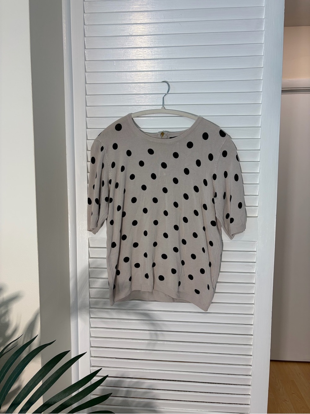 Premise Beige Short Sleeve Polka Dot Crew Sweater